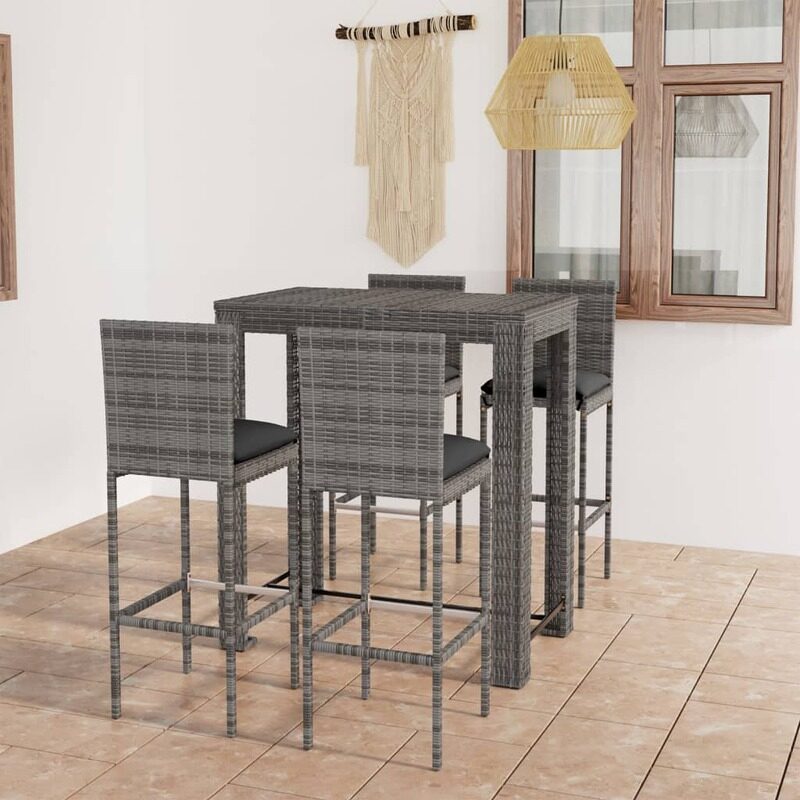 

vidaXL 5 Piece Outdoor Bar Set with Cushions Poly Rattan Grey