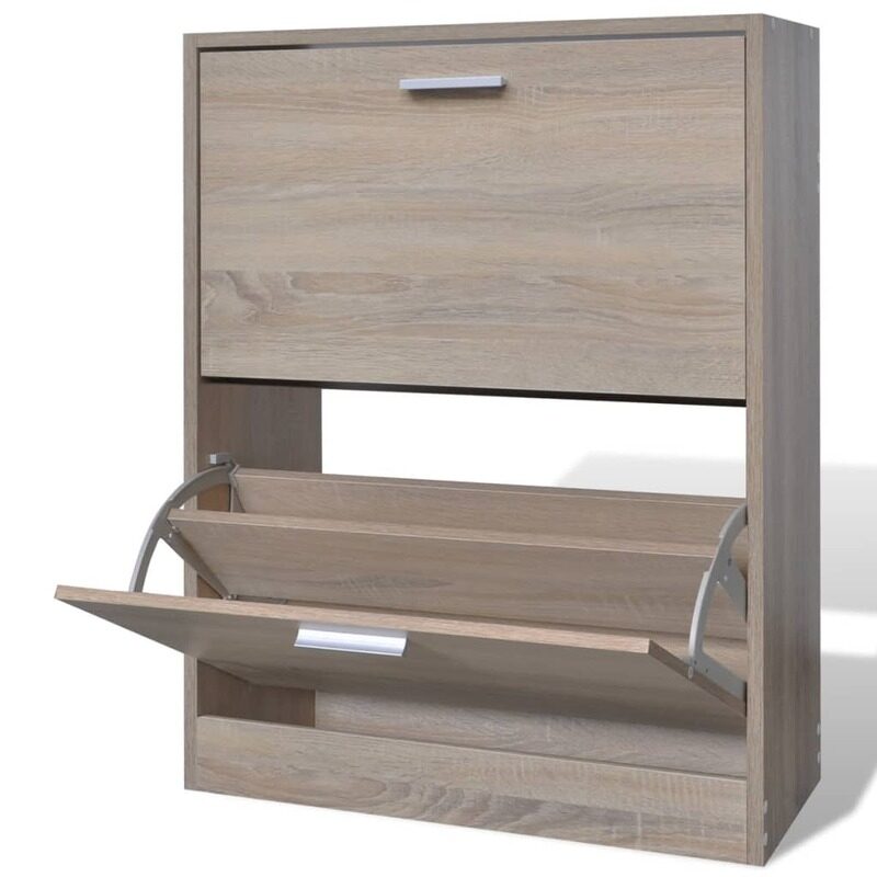 

vidaXL Oak Look Wooden Shoe Cabinet with 2 Compartments