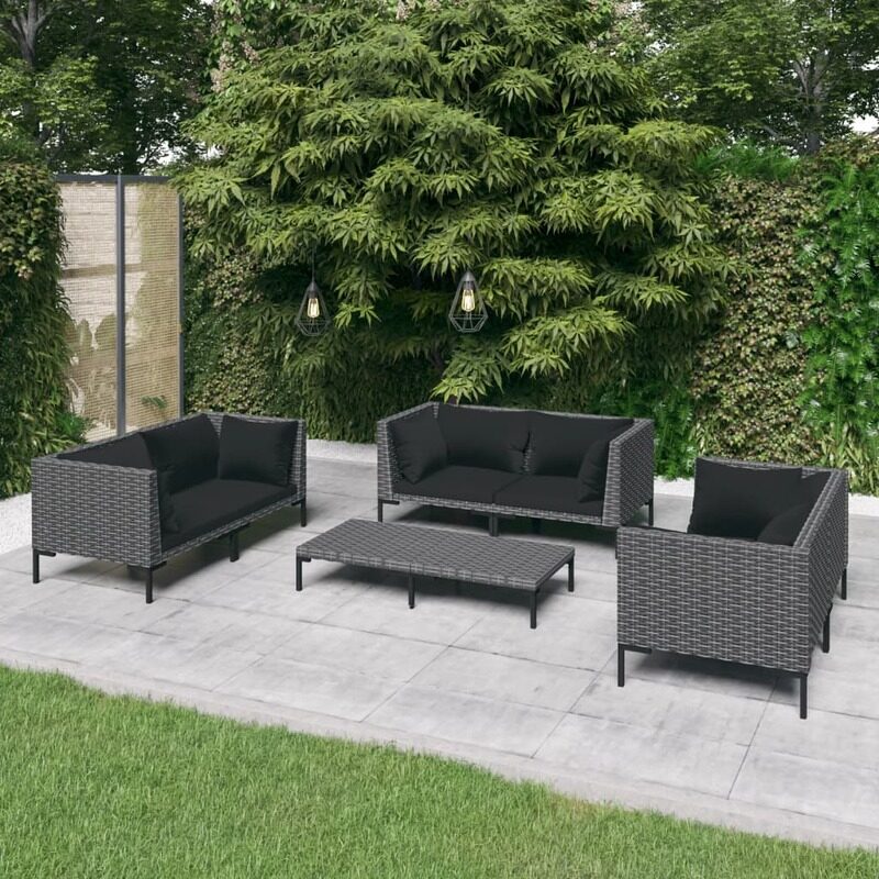 

vidaXL 7 Piece Garden Lounge Set with Cushions Poly Rattan Dark Grey