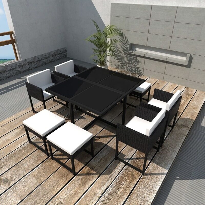 

vidaXL 9 Piece Outdoor Dining Set with Cushions Poly Rattan Black