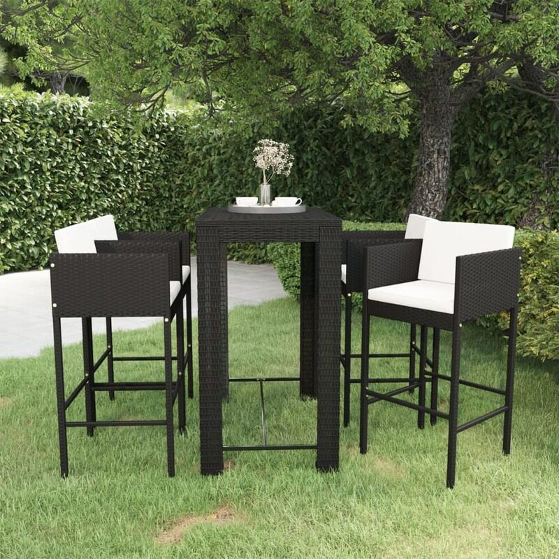 

vidaXL 5 Piece Garden Bar Set with Cushions Poly Rattan Black