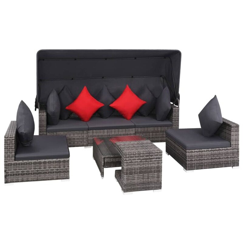 

vidaXL 7 Piece Garden Lounge Set with Cushions Poly Rattan Grey