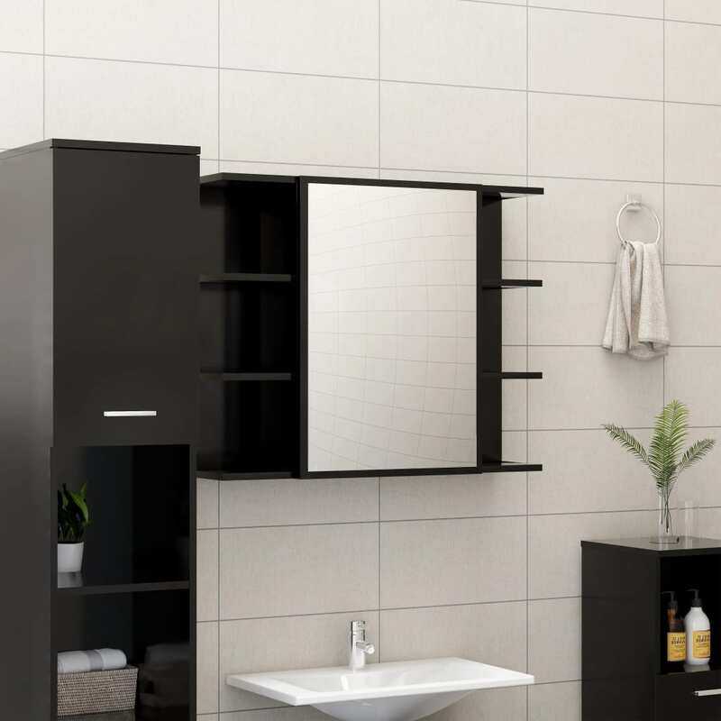 

vidaXL Bathroom Mirror Cabinet Black 80x20.5x64 cm Engineered Wood