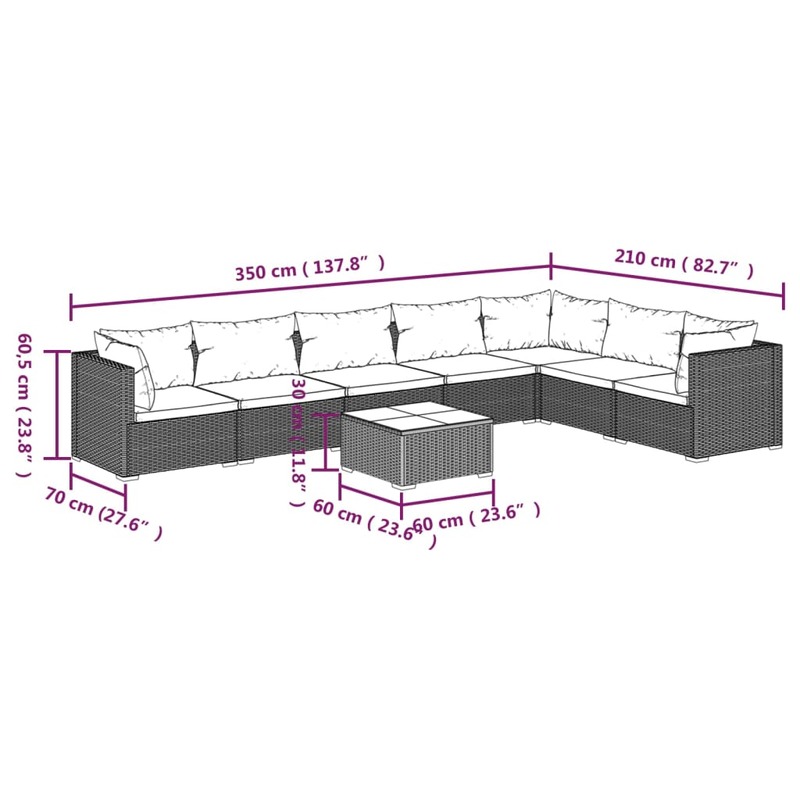 vidaXL 8 Piece Garden Lounge Set with Cushions Poly Rattan Grey