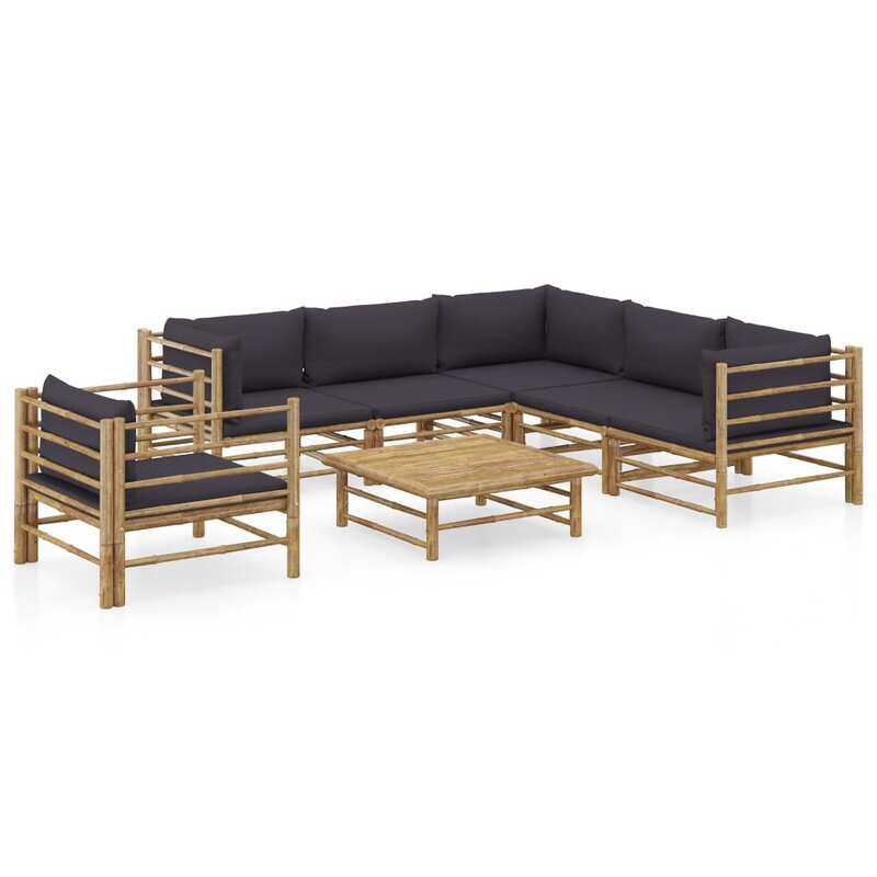 

vidaXL 7 Piece Garden Lounge Set with Dark Grey Cushions Bamboo