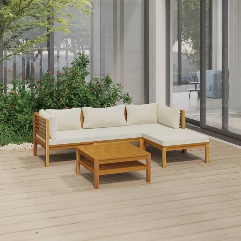 

vidaXL 5 Piece Garden Lounge Set with Cream Cushion Solid Acacia Wood