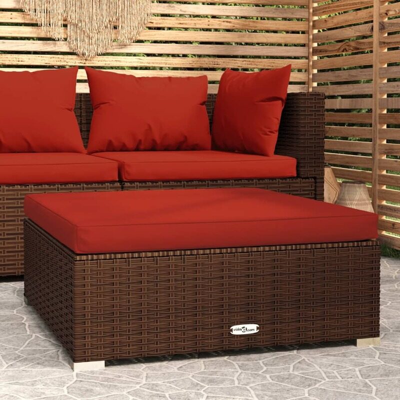 

vidaXL Garden Footrest with Cushion Brown 70x70x30 cm Poly Rattan