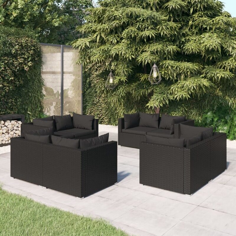 

vidaXL 8 Piece Garden Lounge Set with Cushions Poly Rattan Black