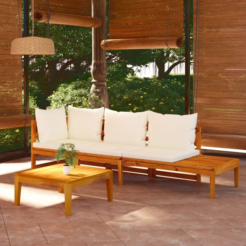 

vidaXL 3 Piece Garden Lounge Set with Cream White Cushions Acacia Wood