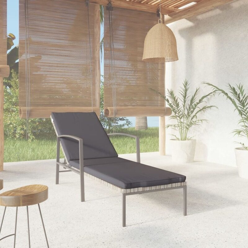 

vidaXL Garden Sun Lounger with Cushion Poly Rattan Grey