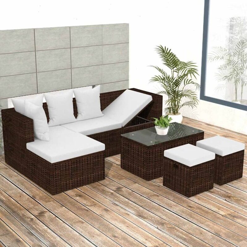 

vidaXL 4 Piece Garden Lounge Set with Cushions Poly Rattan Brown