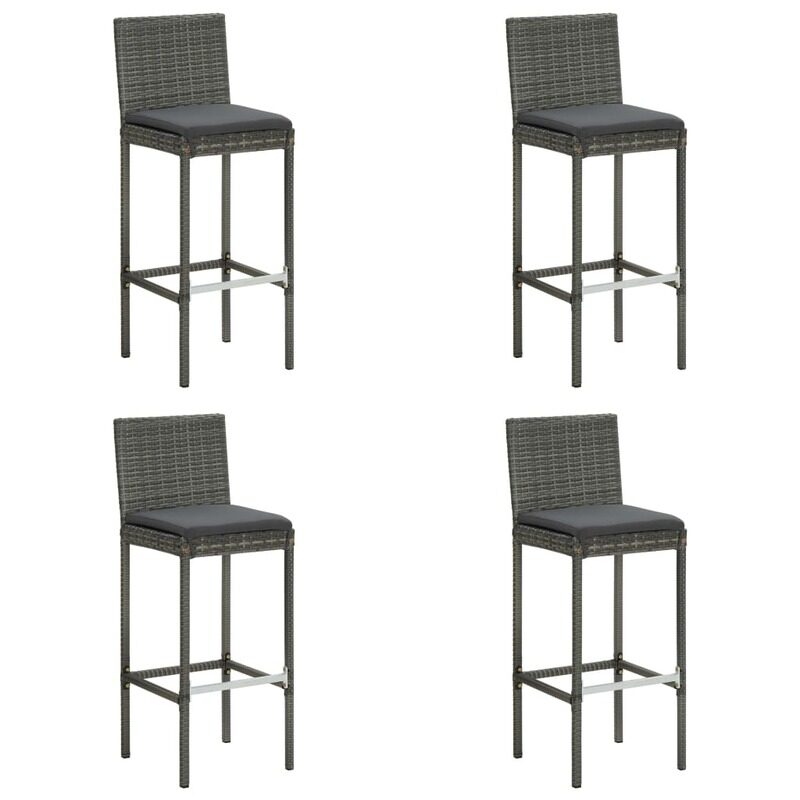 

vidaXL Garden Bar Stools with Cushions 4 pcs Grey Poly Rattan