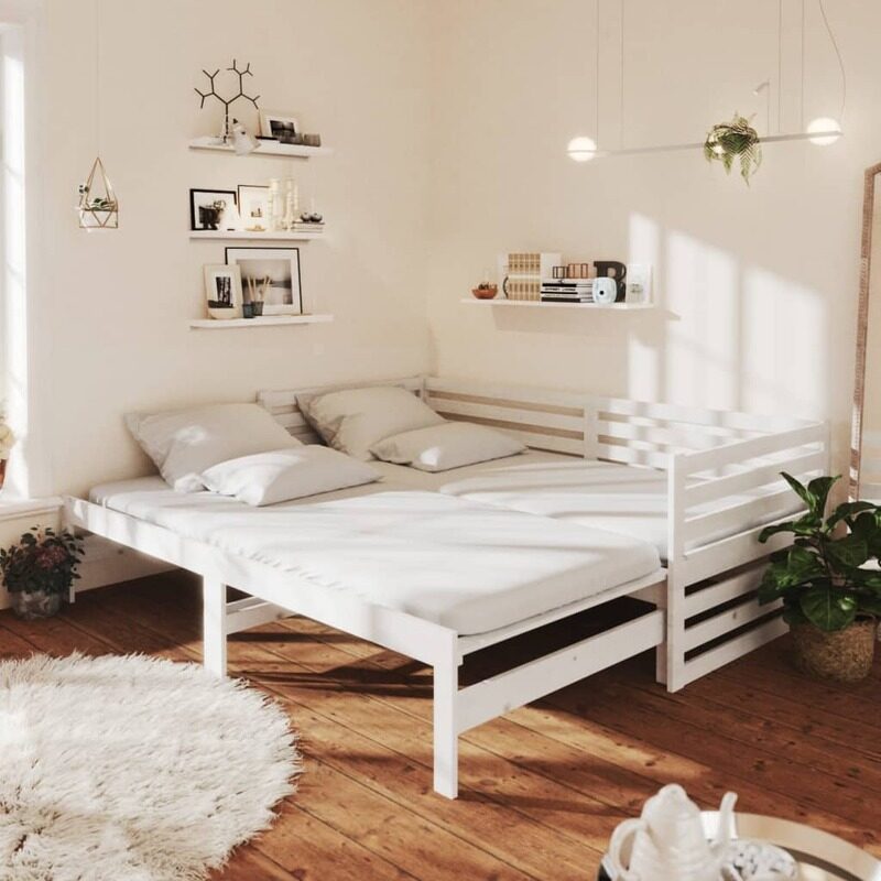 

vidaXL Pull-out Day Bed White Solid Pinewood 2x(90x200) cm