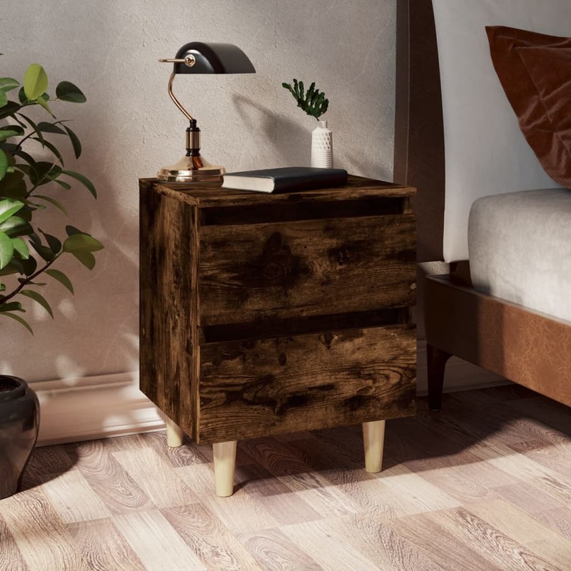 

vidaXL Bed Cabinet with Solid Wood Legs Smoked Oak 40x35x50 cm