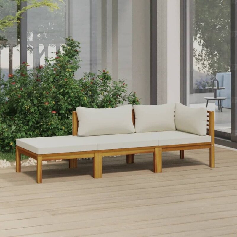 

vidaXL 3 Piece Garden Lounge Set with Cream Cushion Solid Acacia Wood