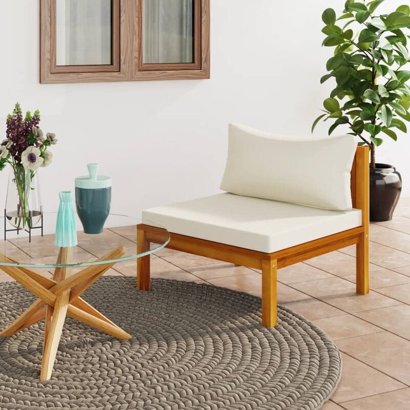 

vidaXL Sectional Middle Sofa with Cream White Cushion Acacia Wood