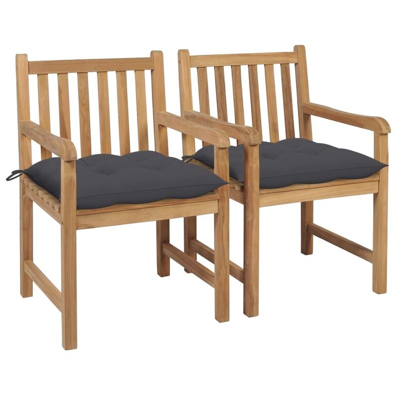 

vidaXL Garden Chairs 2 pcs with Anthracite Cushions Solid Teak Wood