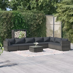 vidaXL 8 Piece Garden Lounge Set with Cushions Poly Rattan Grey