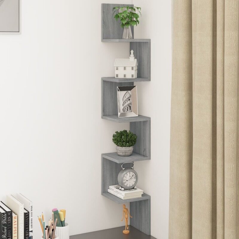 

vidaXL Wall Corner Shelf Grey Sonoma 20x20x127.5 cm Engineered Wood