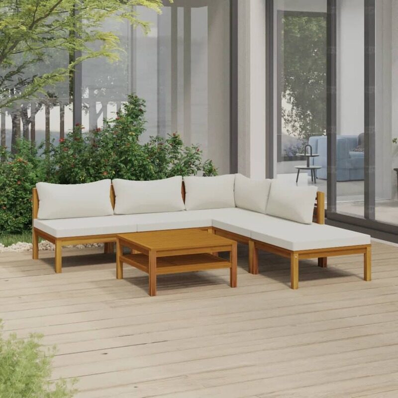 

vidaXL 6 Piece Garden Lounge Set with Cream Cushion Solid Acacia Wood