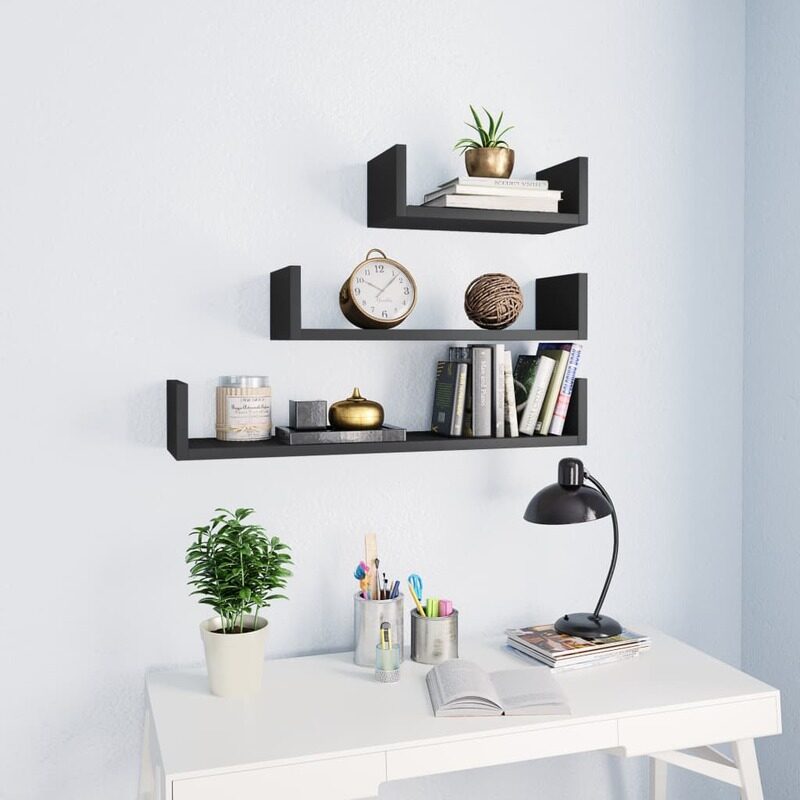 

vidaXL Wall Display Shelf 3 pcs Grey Engineered Wood
