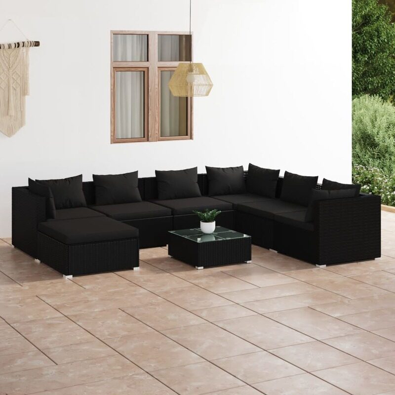 

vidaXL 8 Piece Garden Lounge Set with Cushions Poly Rattan Black