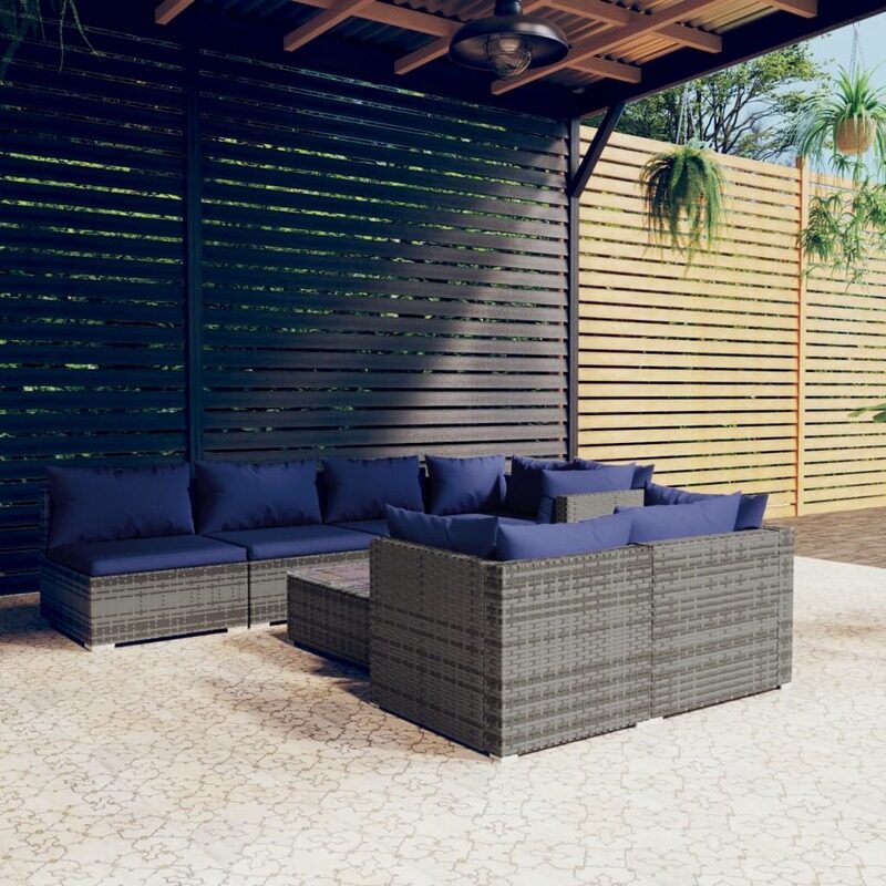 

vidaXL 8 Piece Garden Lounge Set with Cushions Grey Poly Rattan