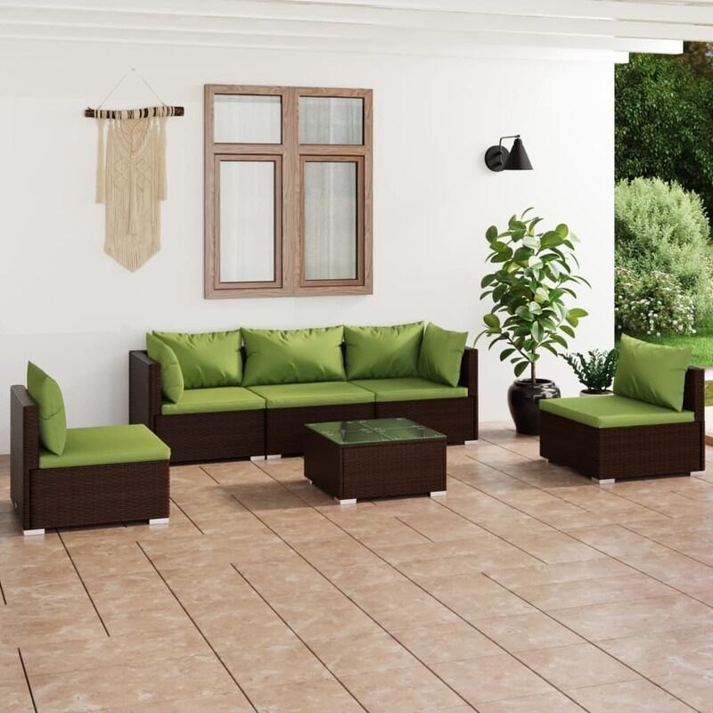 

vidaXL 6 Piece Garden Lounge Set with Cushions Poly Rattan Brown