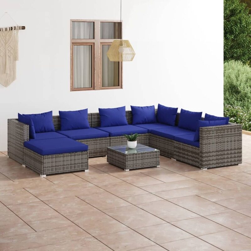 

vidaXL 8 Piece Garden Lounge Set with Cushions Poly Rattan Grey