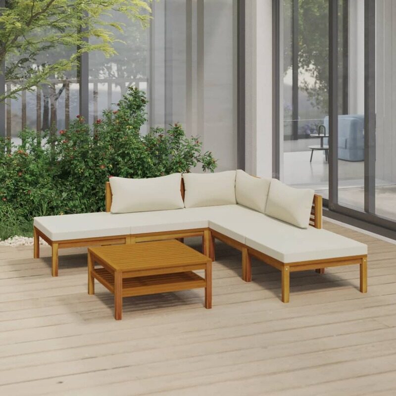 

vidaXL 6 Piece Garden Lounge Set with Cream Cushion Solid Acacia Wood