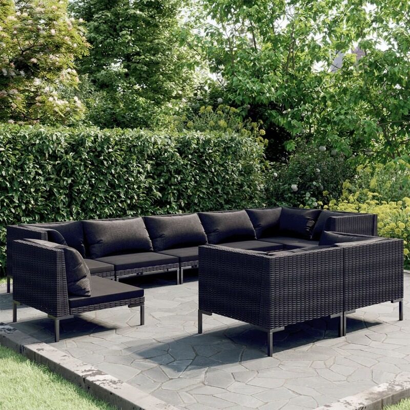 

vidaXL 9 Piece Garden Lounge Set with Cushions Round Rattan Dark Grey
