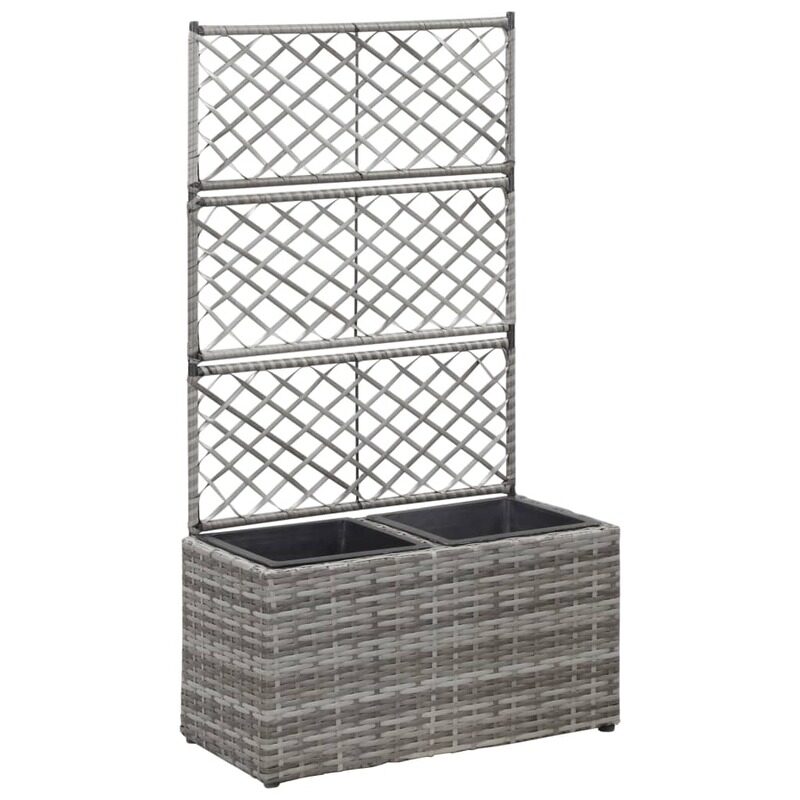 

vidaXL Trellis Raised Bed with 2 Pots 58x30x107 cm Poly Rattan Grey