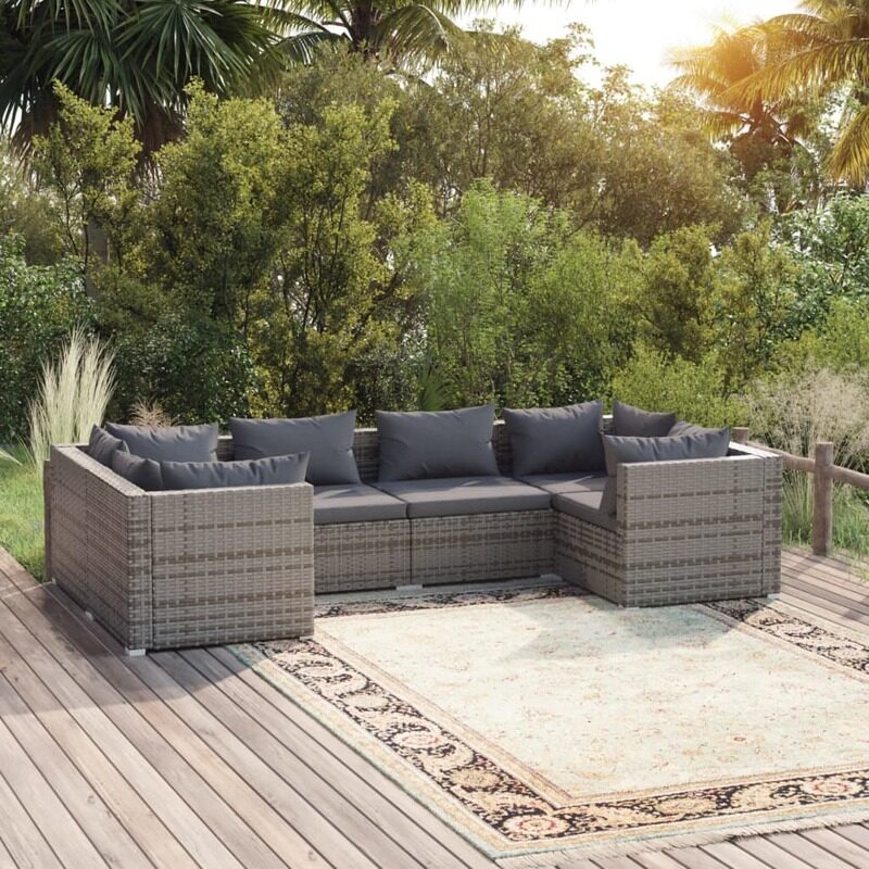 

vidaXL 6 Piece Garden Lounge Set with Cushions Poly Rattan Grey