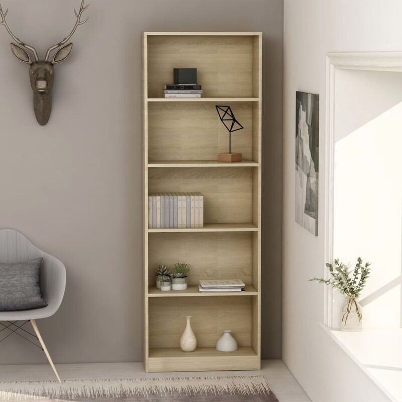 

vidaXL 5-Tier Book Cabinet Sonoma Oak 60x24x175 cm Engineered Wood