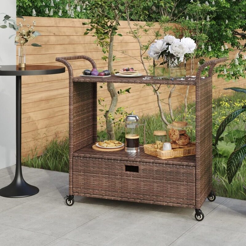 

vidaXL Bar Cart with Drawer Brown 100x45x97 cm Poly Rattan