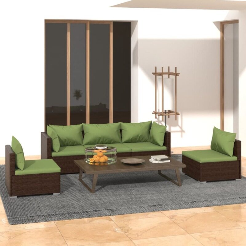 

vidaXL 5 Piece Garden Lounge Set with Cushions Poly Rattan Brown