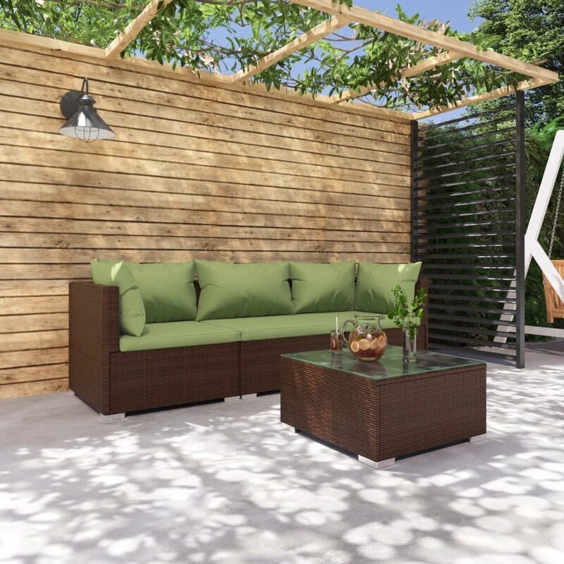 

vidaXL 4 Piece Garden Lounge Set with Cushions Poly Rattan Brown