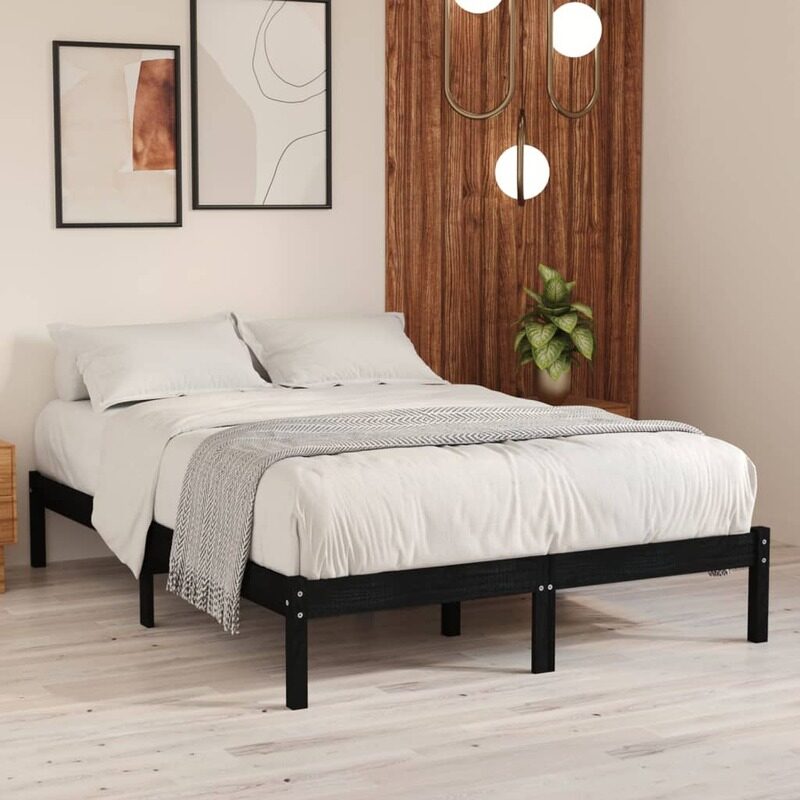 

vidaXL Bed Frame Black Solid Wood Pine 160x200 cm