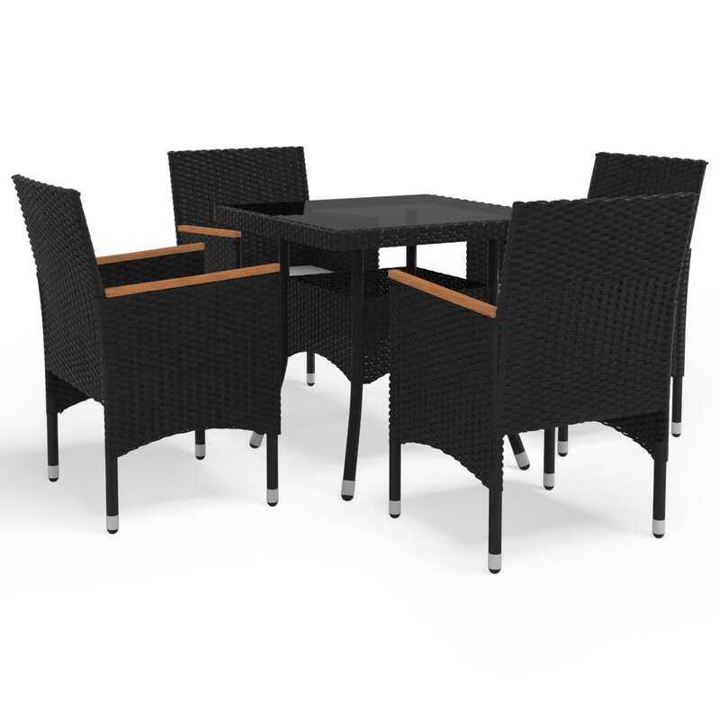 

vidaXL 5 Piece Garden Dining Set Black Poly Rattan and Acacia Wood