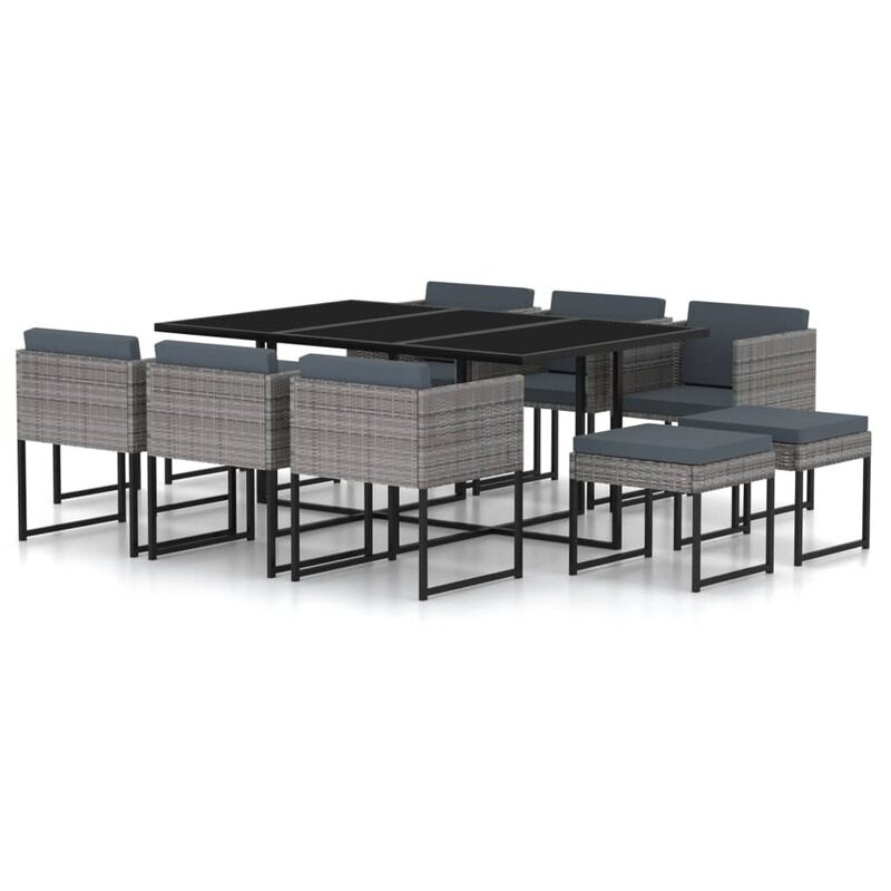 

vidaXL 11 Piece Garden Dining Set with Cushions Poly Rattan Grey