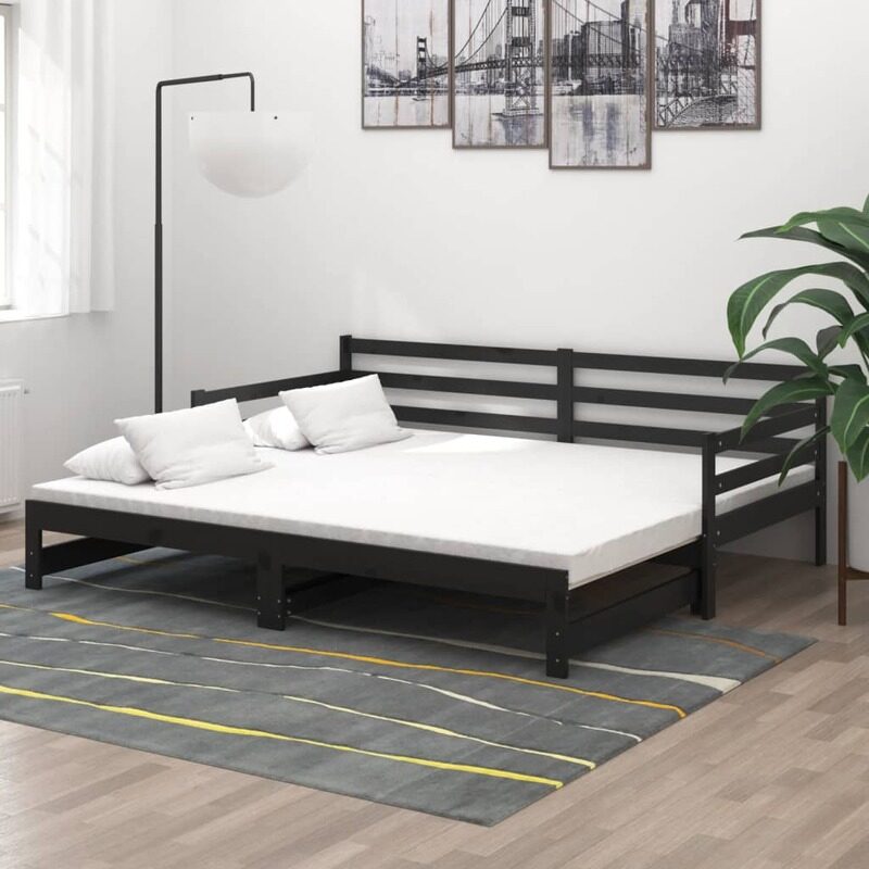 

vidaXL Pull-out Day Bed Black Solid Pinewood 2x
