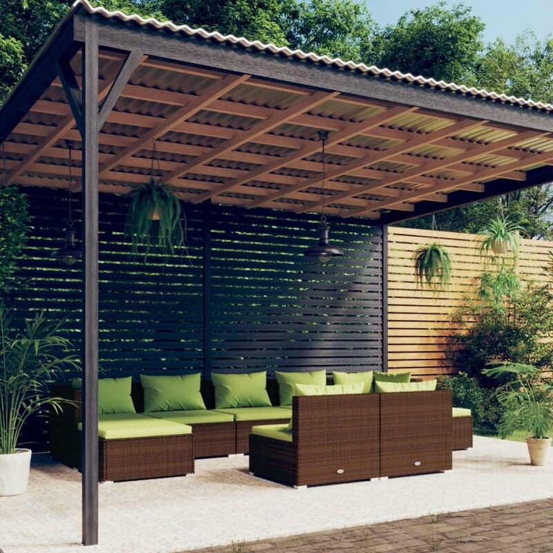 

vidaXL 9 Piece Garden Lounge Set with Cushions Brown Poly Rattan