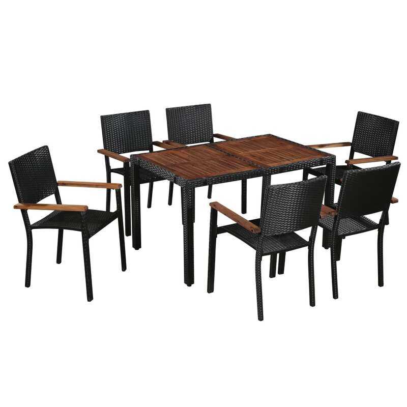 

vidaXL 7 Piece Outdoor Dining Set Poly Rattan and Acacia Wood Black