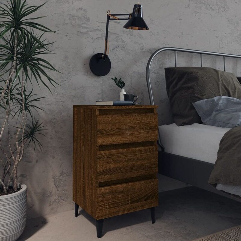 

vidaXL Bed Cabinet with Metal Legs Brown Oak 40x35x69 cm