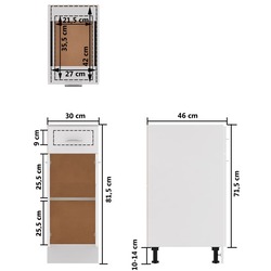 vidaXL Drawer Bottom Cabinet White 30x46x81.5 cm Engineered Wood