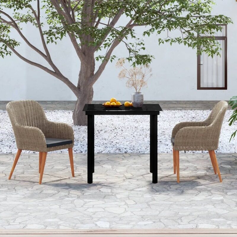 

vidaXL 3 Piece Garden Dining Set with Cushions Brown