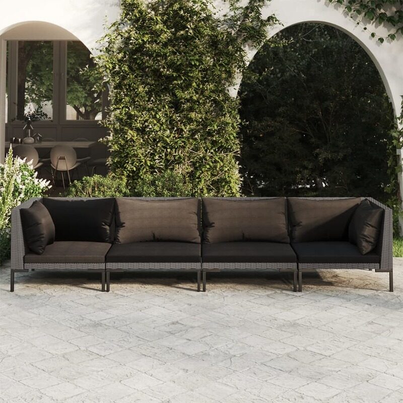

vidaXL 4 Piece Garden Lounge Set with Cushions Poly Rattan Dark Grey