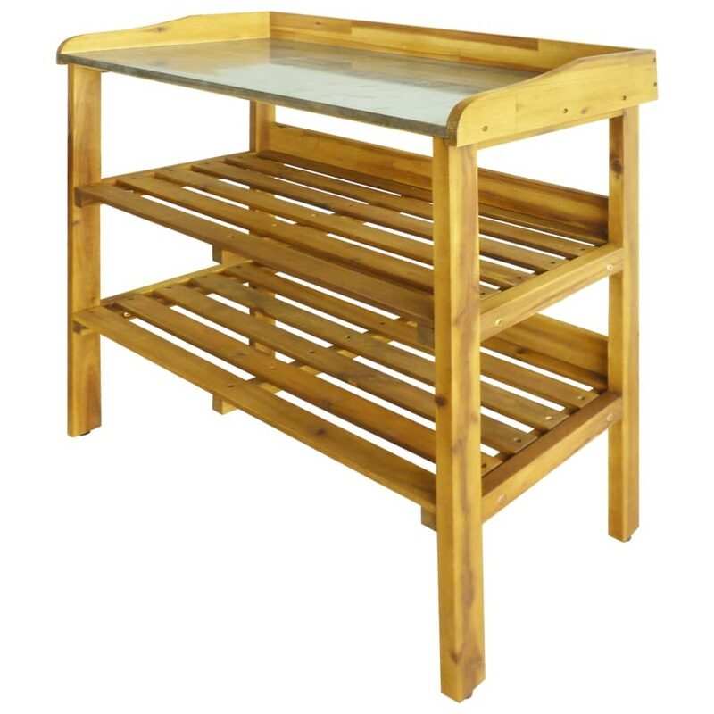 

vidaXL Potting Bench with 2 Shelves Solid Acacia Wood and Zinc