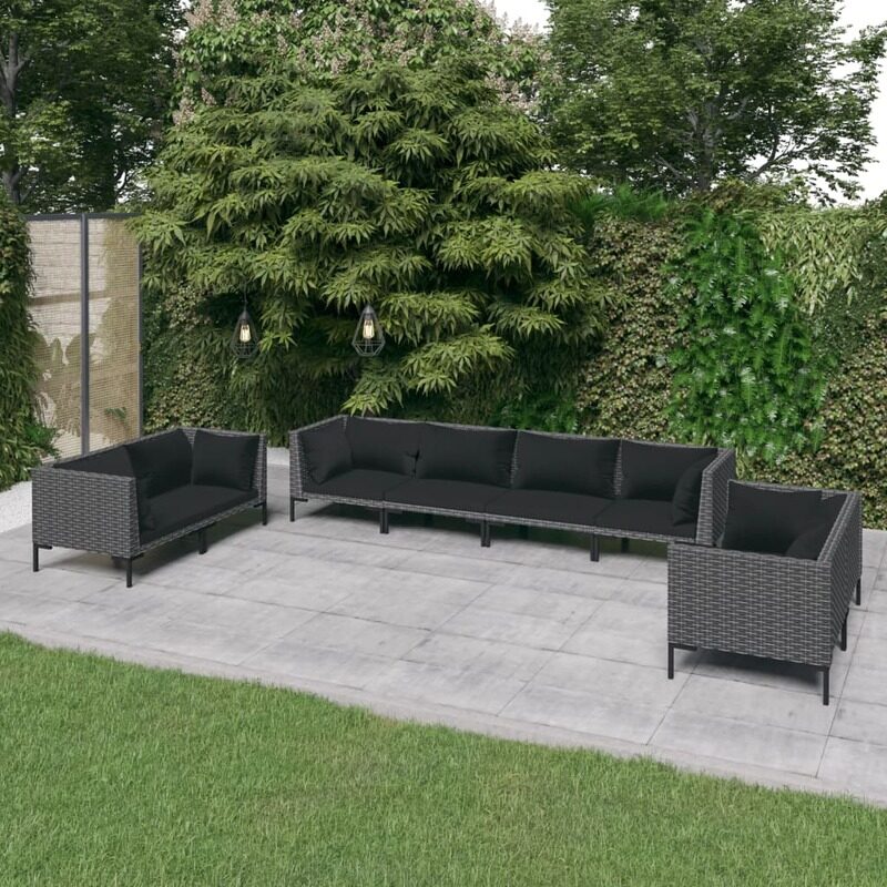 

vidaXL 8 Piece Garden Lounge Set with Cushions Poly Rattan Dark Grey