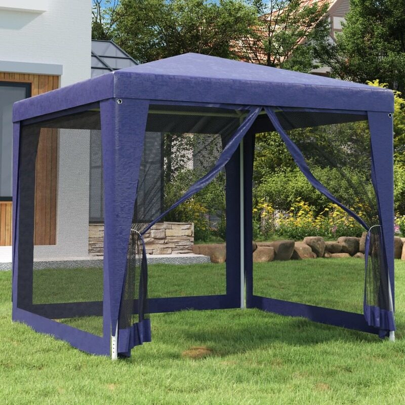 

vidaXL Party Tent with 4 Mesh Sidewalls Blue 2.5x2.5 m HDPE